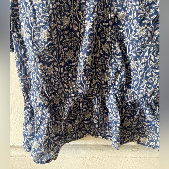 Banana Republic Blouse Womens Medium Blue Floral Boho Cottagecore Puff Sleeve - Picture 2 of 9